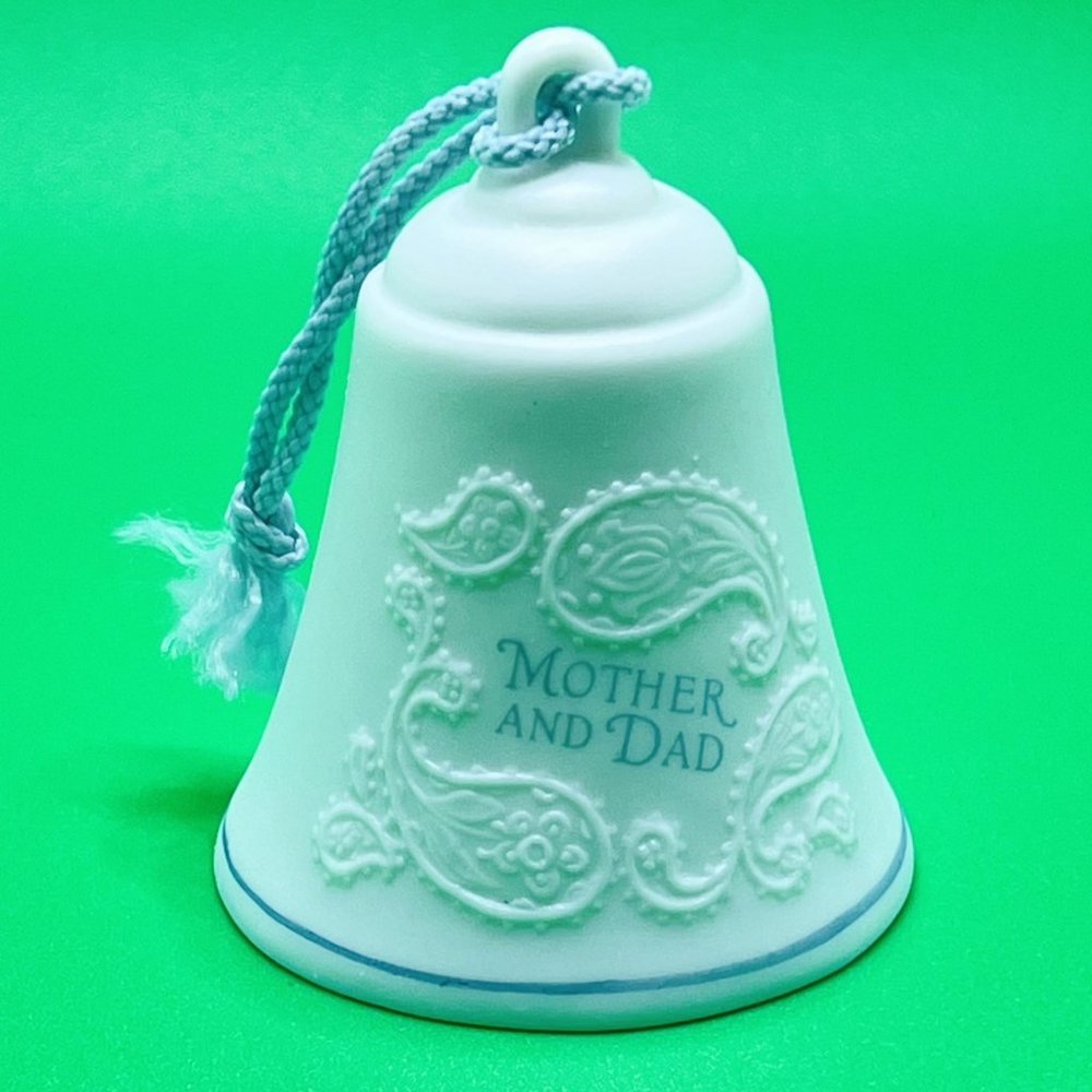 Hallmark Mother Dad 1985 Bell Vintage Keepsake Bisque Ceramic Ornament Christmas
